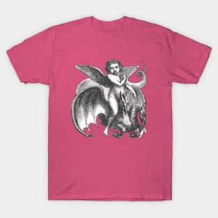 Demonic Winged Boy Riding A Two Headed Dragon Cut Out T-Shirt